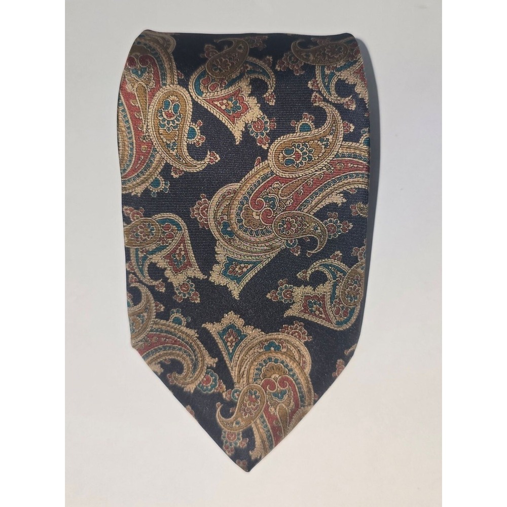 John Henry Mens Silk Tie Black Navy Gold Paisley Classic Vintage Pattern Necktie
